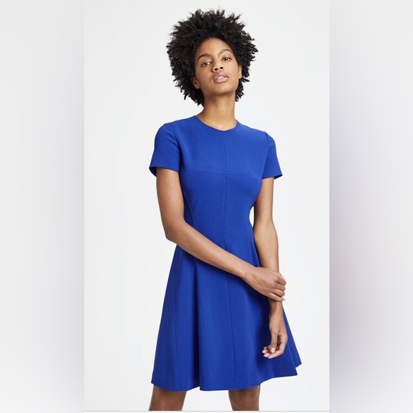 Theory Modern Short Sleeve Seamed Shift Fit and Flare Dress in Royal Blue - Picture 7 of 7